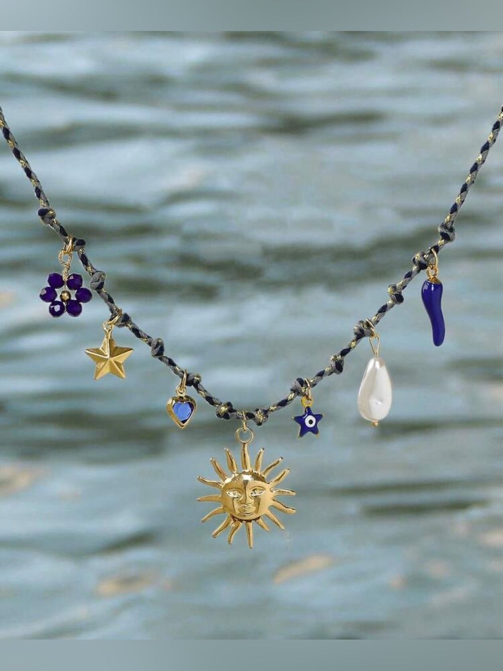 Gold Sun Charm Braided Bracelet A1725